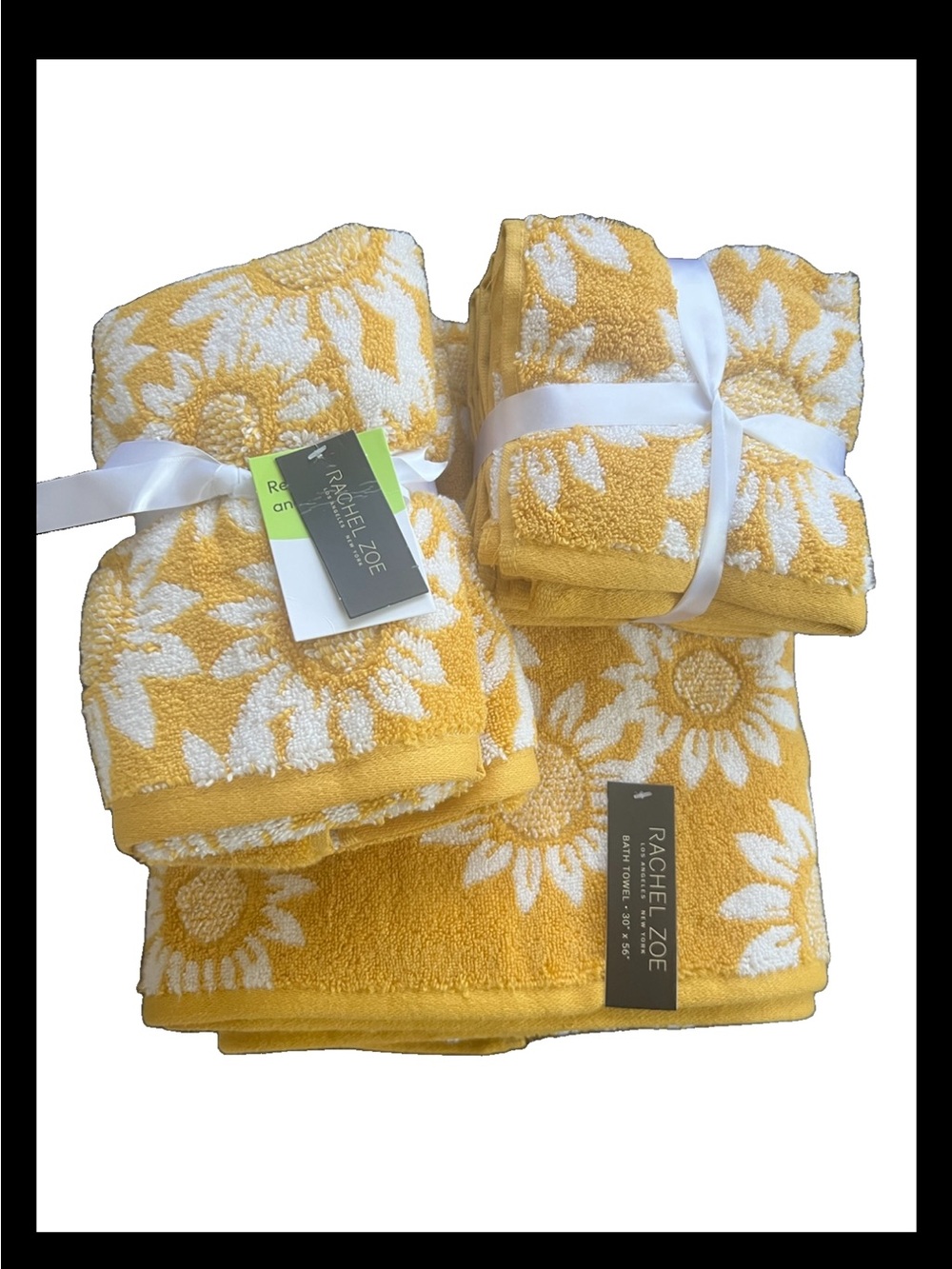 8pc Rachel Zoe Sunflowers Bath towel Set yellow Cotton Hand Towels new